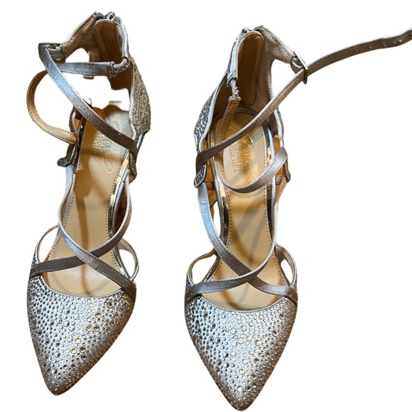 JEWEL BADGLEY MISCHKA Satin Rhinestone Strappy Evening Cocktail